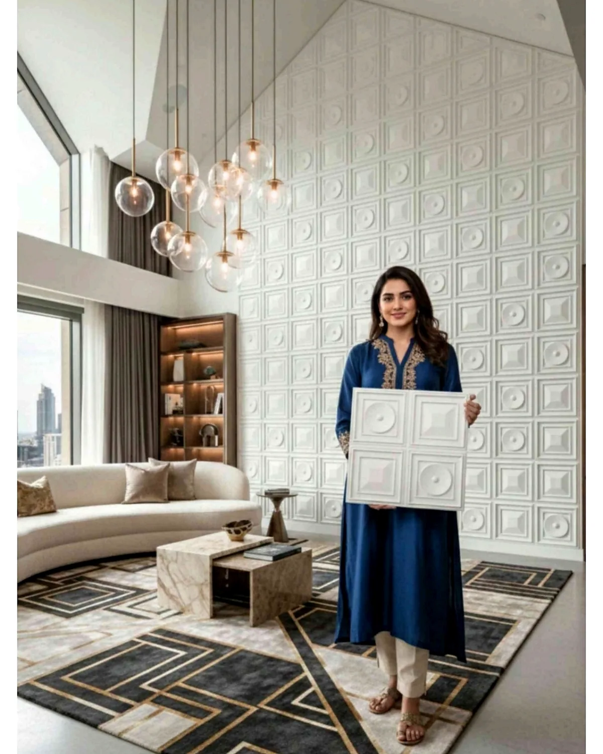 Dome 3D PVC wall panel shown in a styled room setting