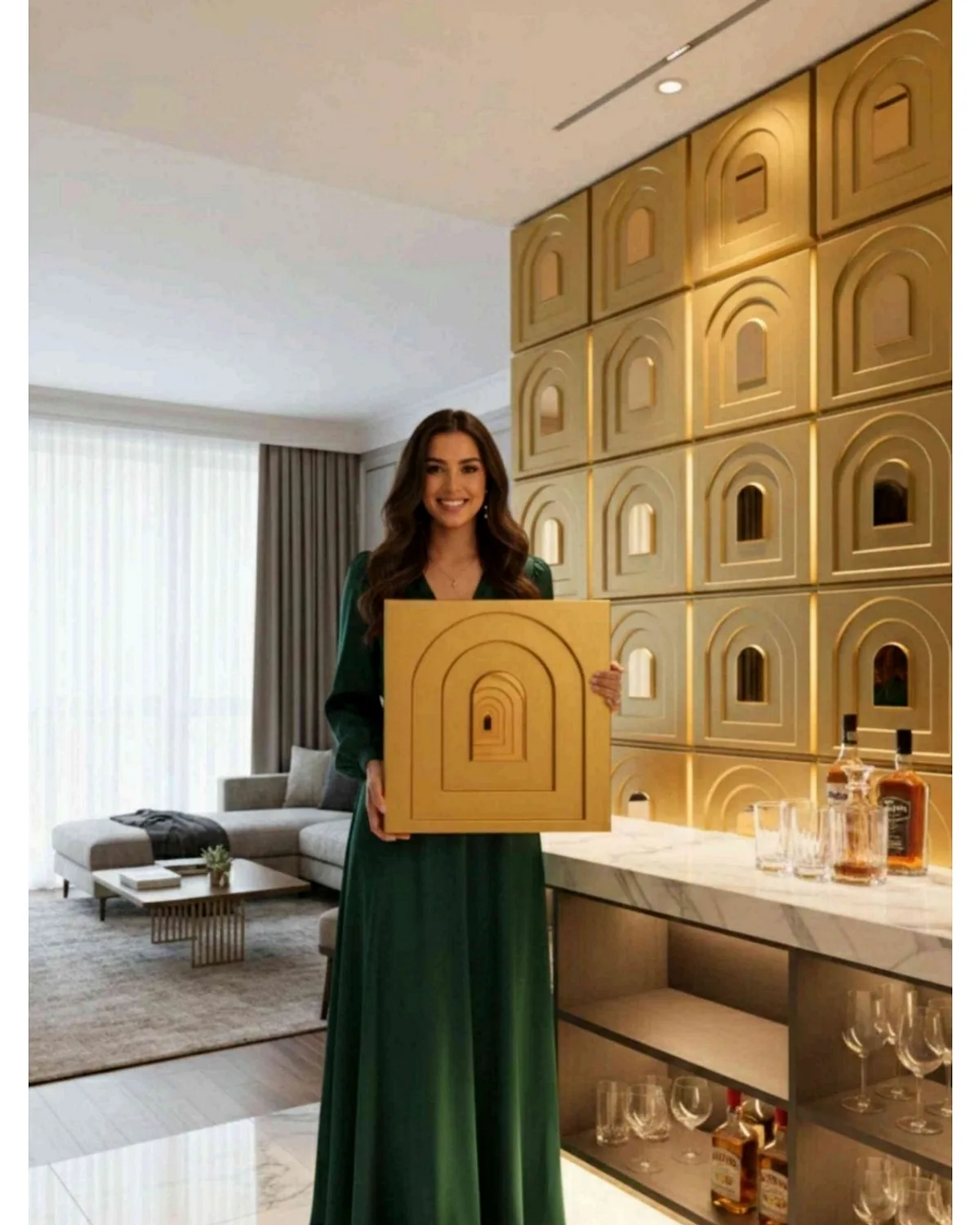 #21 Arch 3D Panel, design #21 ARCH | MIRROR | CHAMPAGNE GOLD