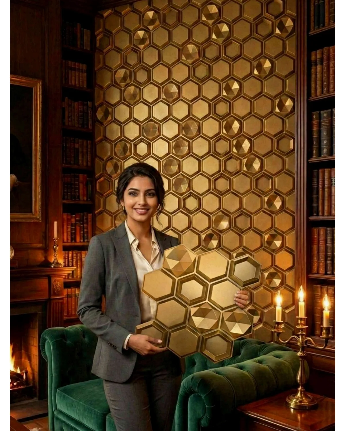#23 Emerald 3D Panel, design #23 EMRALD | CHAMPAGNE GOLD