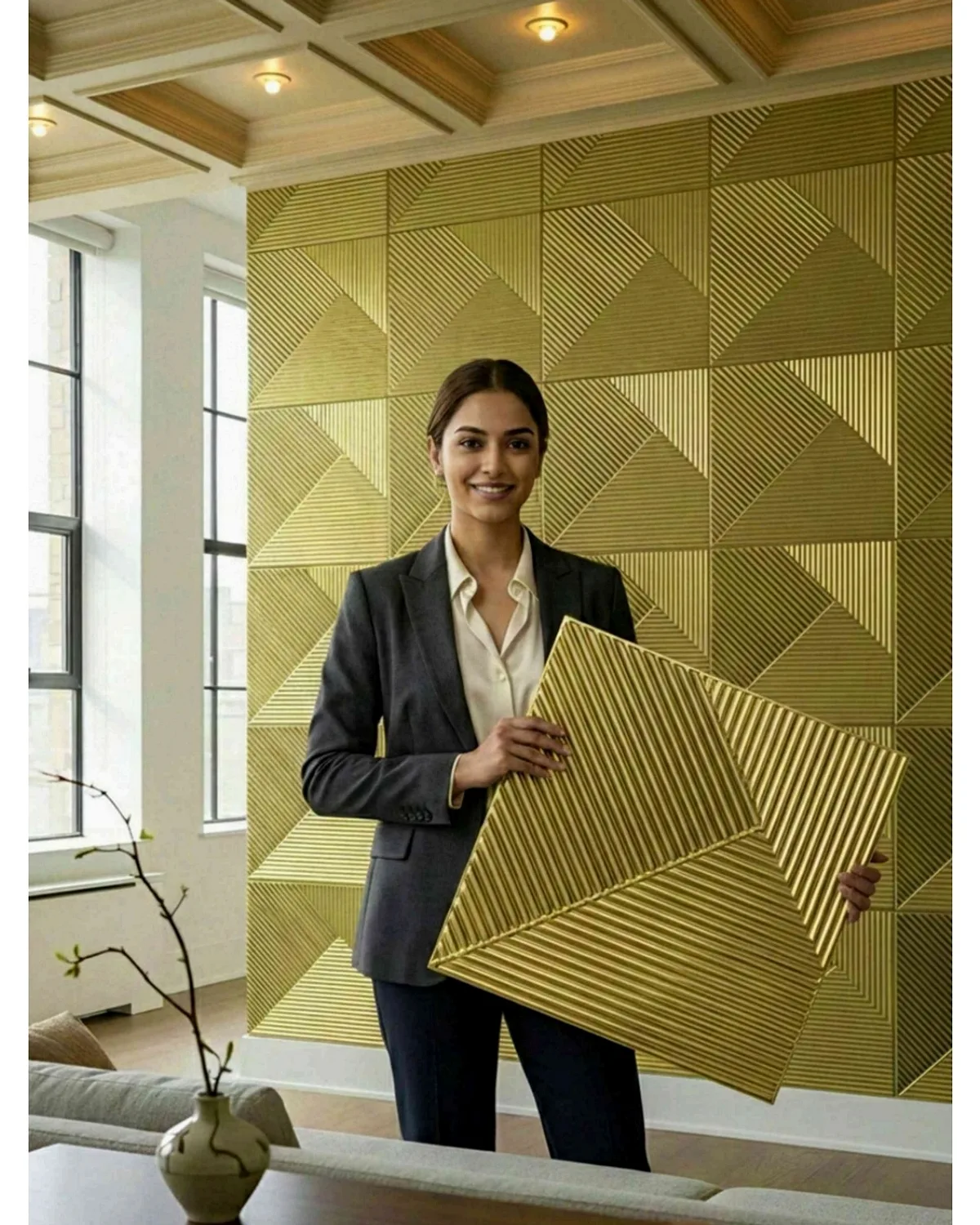 #17 Louvre 3D Panel, design #17 LOUVRE | CHAMPAGNE GOLD