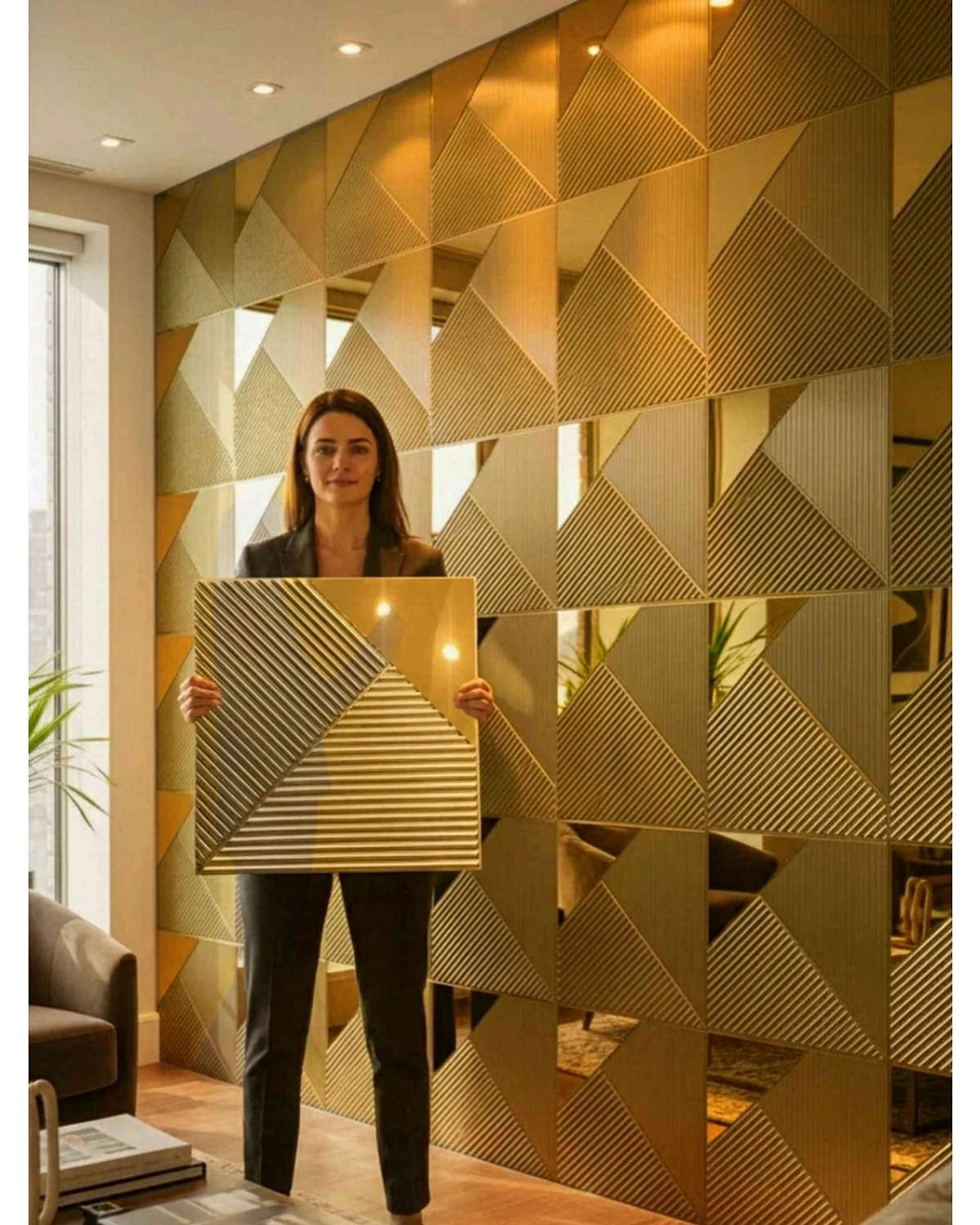 #17 Louvre 3D Panel, design #17 LOUVRE | MIRROR | CHAMPAGNE GOLD