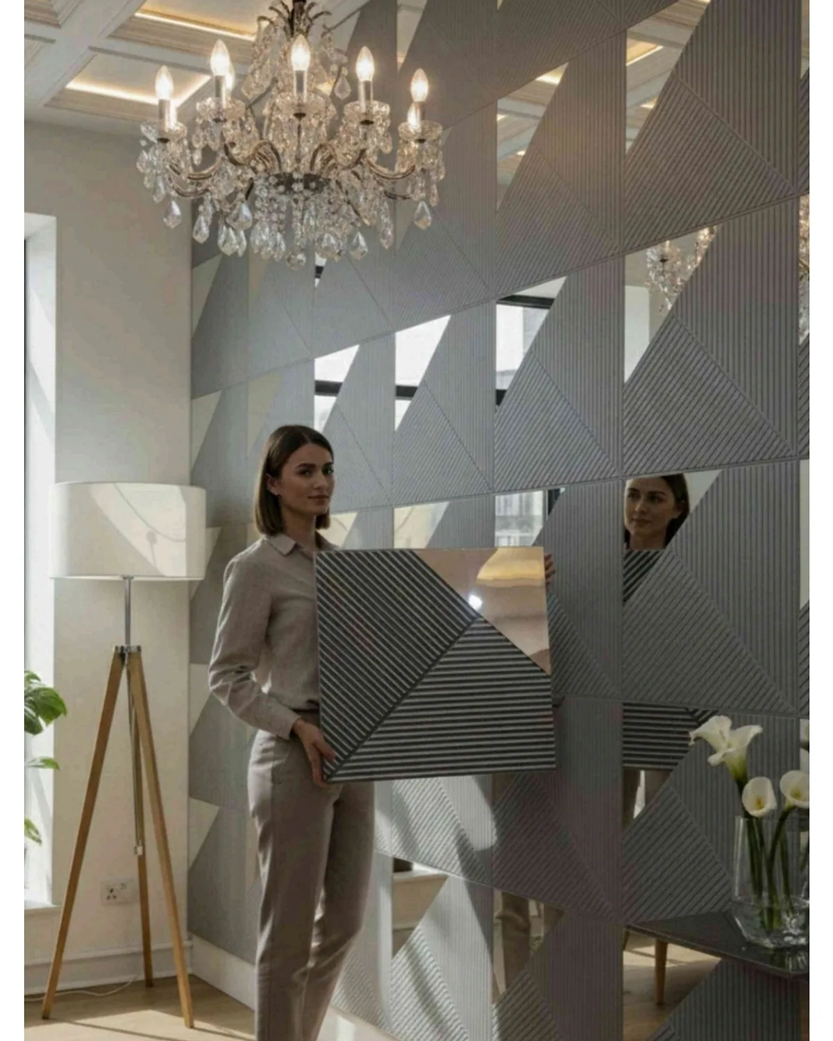 #17 Louvre 3D Panel, design #17 LOUVRE | MIRROR | GREY