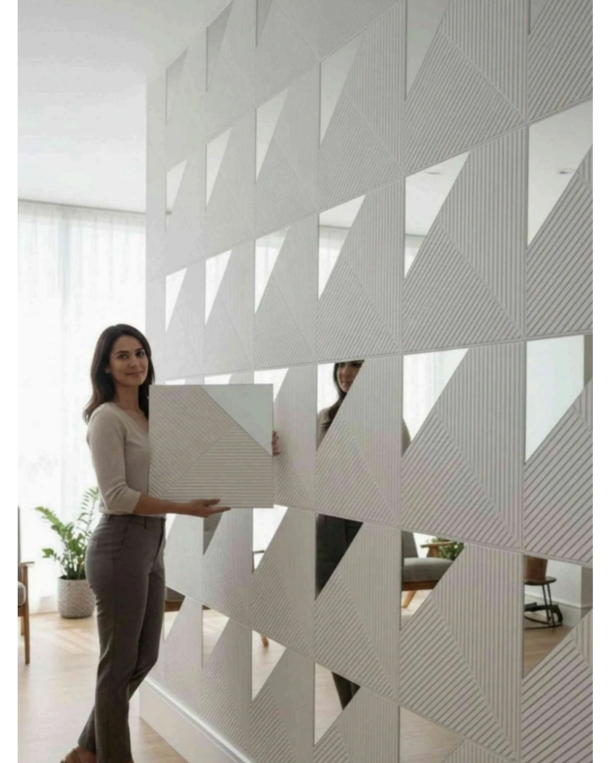 #17 Louvre 3D Panel, design #17 LOUVRE | MIRROR | WHITE