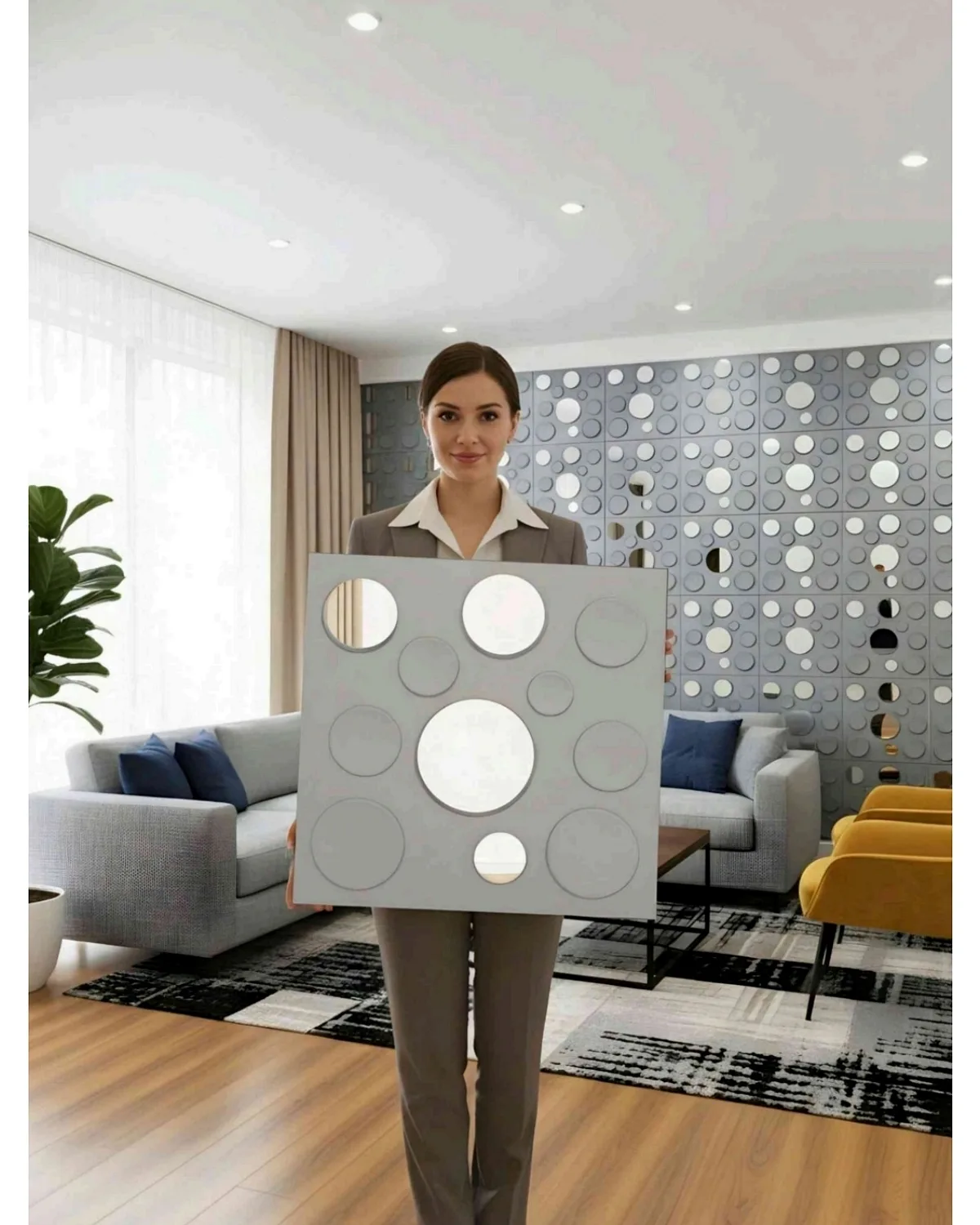 #07 Polka 3D Panel, design #07 POLKA | MIRROR | GREY