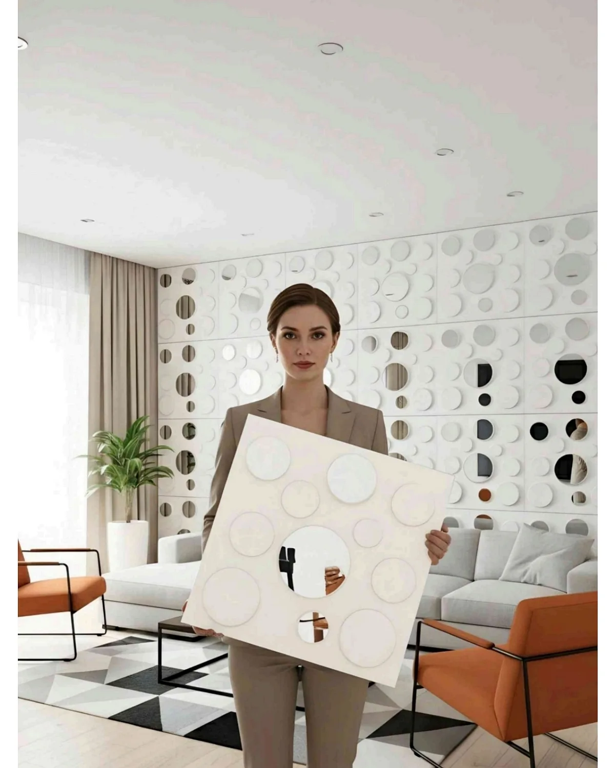 #07 Polka 3D Panel, design #07 POLKA | MIRROR | WHITE