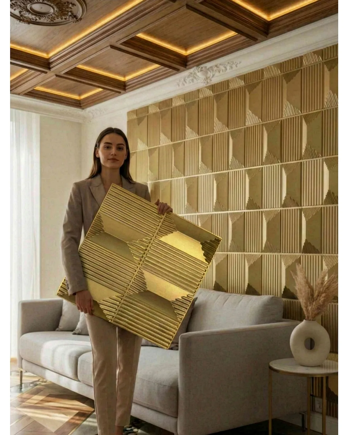 #14 Stone 3D Panel, design #14 STONE | CHAMPAGNE GOLD