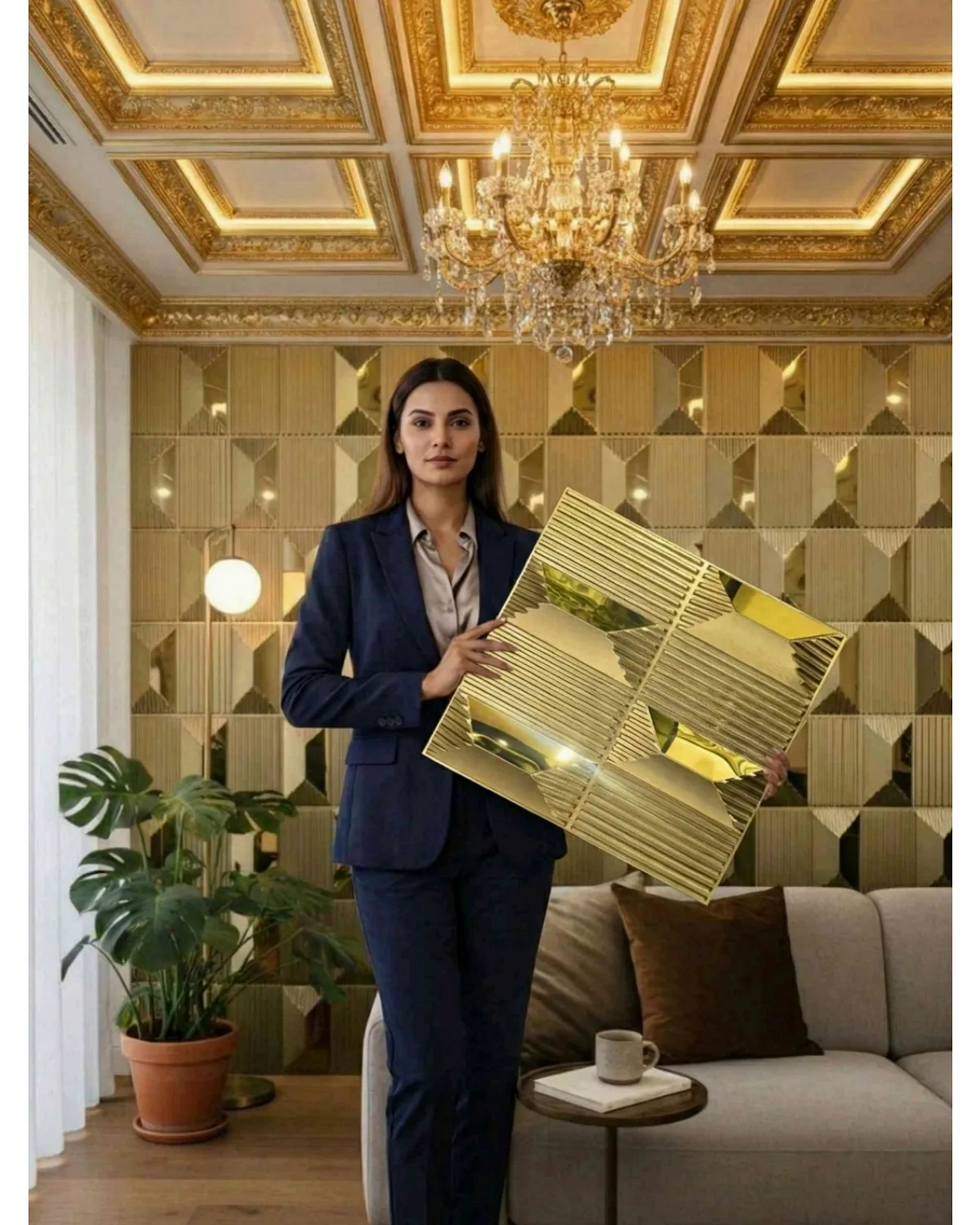 #14 Stone 3D Panel, design #14 STONE | MIRROR | CHAMPAGNE GOLD
