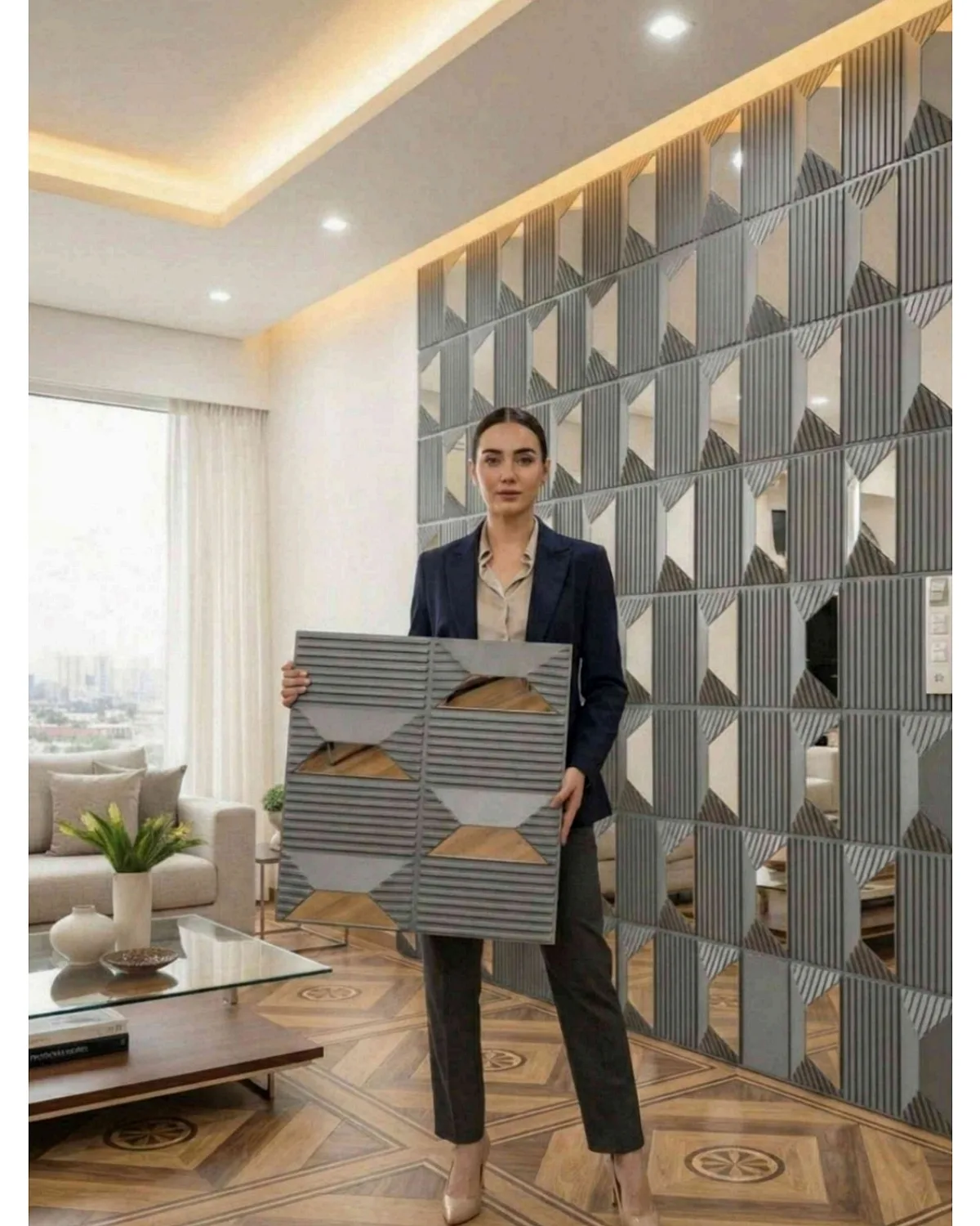 #14 Stone 3D Panel, design #14 STONE | MIRROR | GREY